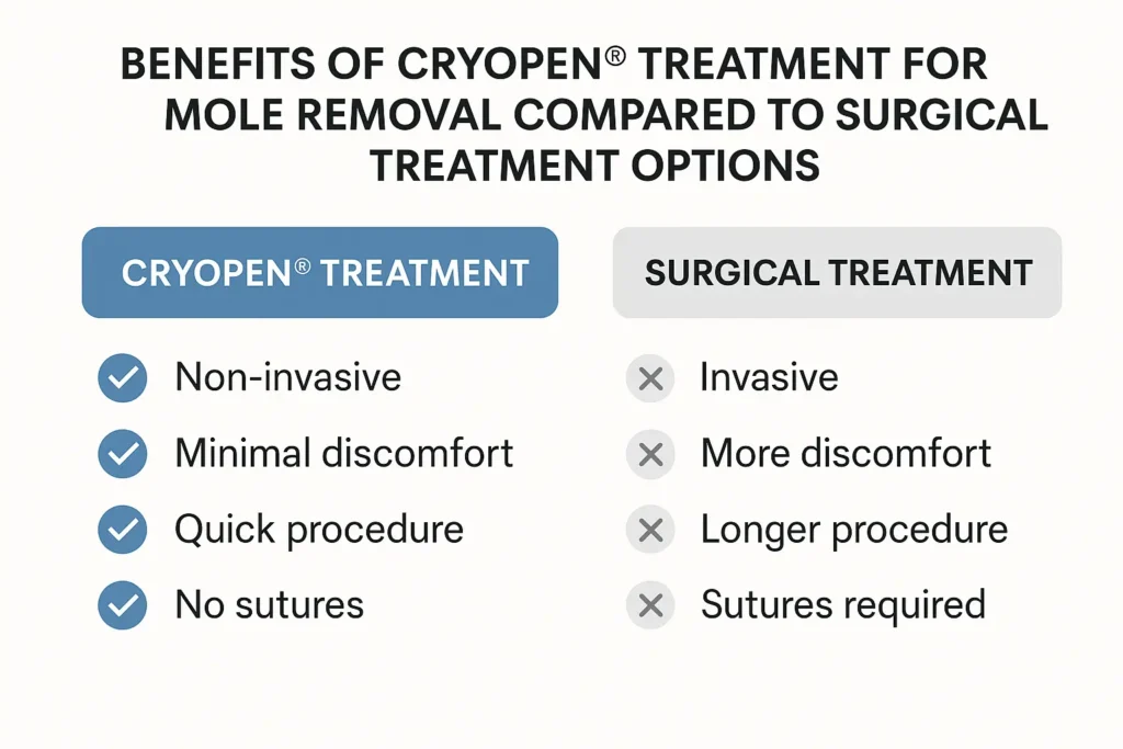 Table to show the benefits of getting moles removed West Hendon from LA LIPO