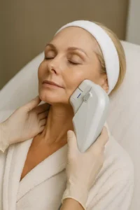 Woman receiving HIFU non surgical facelift treatment West Hendon