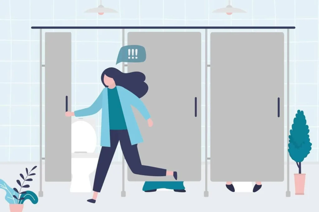 graphic of Urine incontinence West Hendon woman running to the toilet.