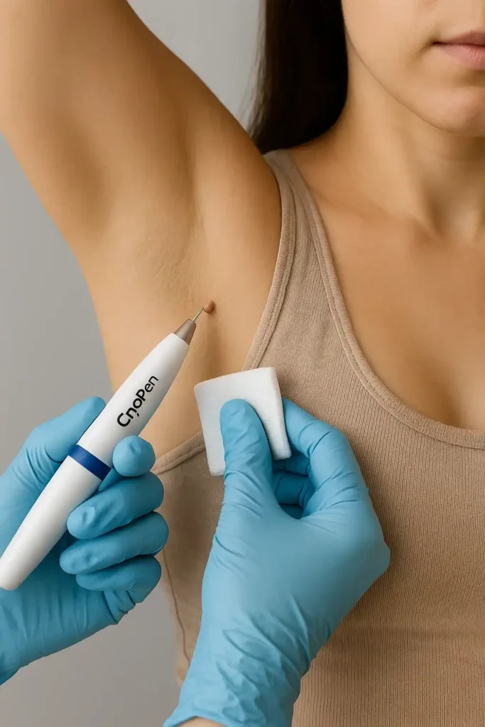 woman having cryopen to remove underarm skin tags West Hendon