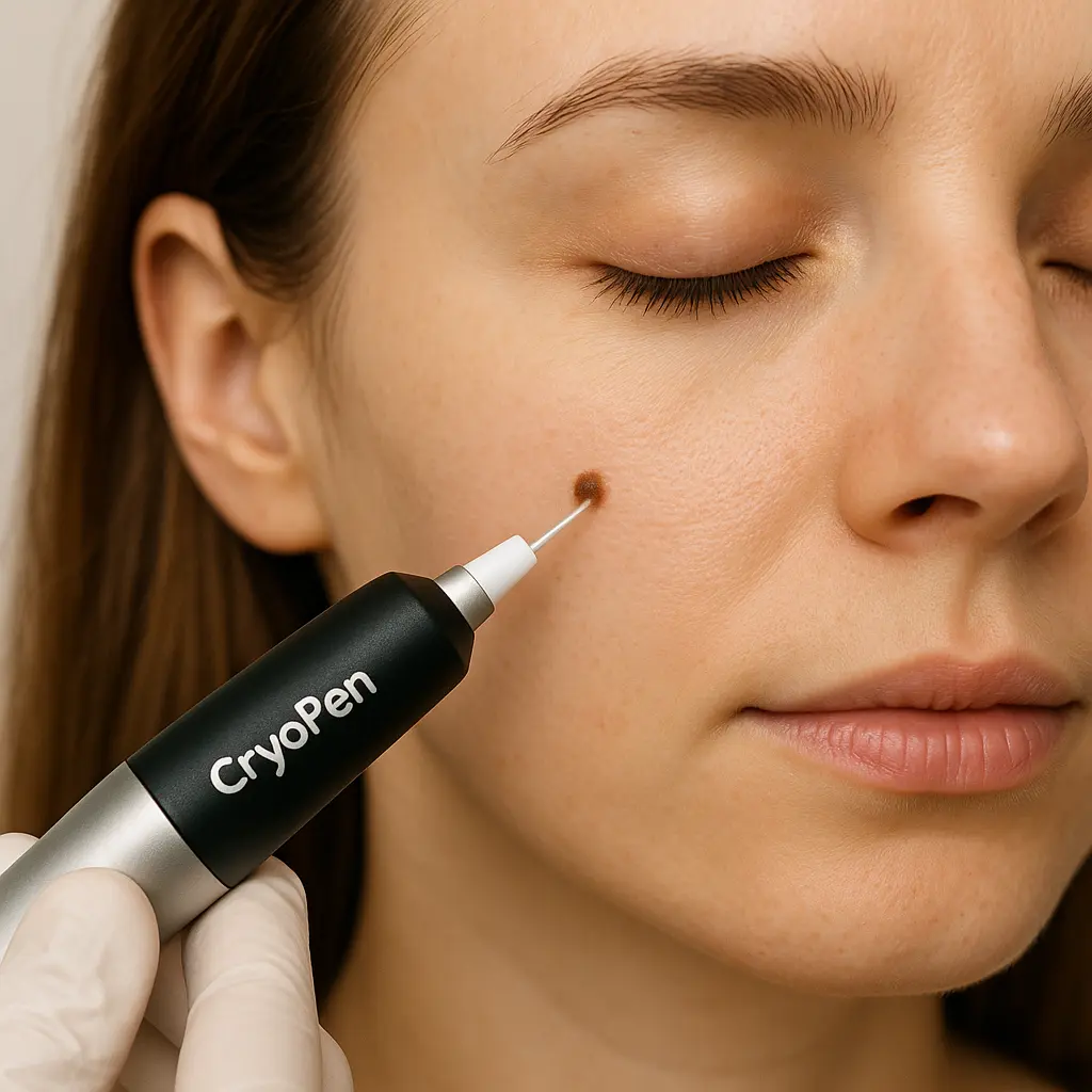 woman receiving facial mole removal West Hendon using cryopen